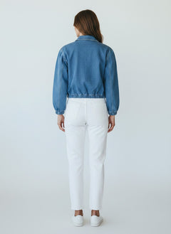 Denim Bomberjacke mit Reißverschluss und Taschen