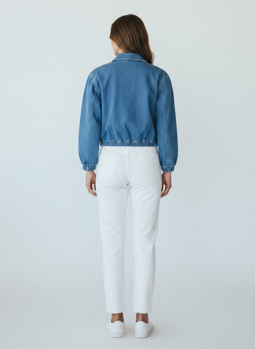 Denim Bomberjacke mit Reißverschluss und Taschen