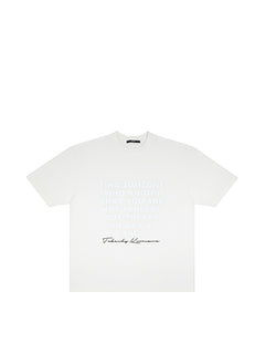 BubiniSegreti weißes Oversized-Herren-T-Shirt aus Baumwolle mit schwarzem Front-Print und Rundhalsausschnitt
