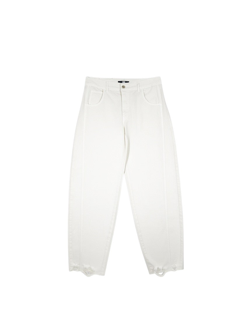BubiniSegreti cremeweiße Wide-Leg Jeans aus 100% Baumwolle mit vertikalen Nähten und ausgefranstem Saum
