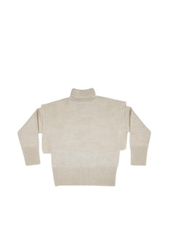 BubiniSegreti beiger Damen-Strickpullover mit Rollkragen und modernem zweilagigem Design sowie breiten Rippbündchen