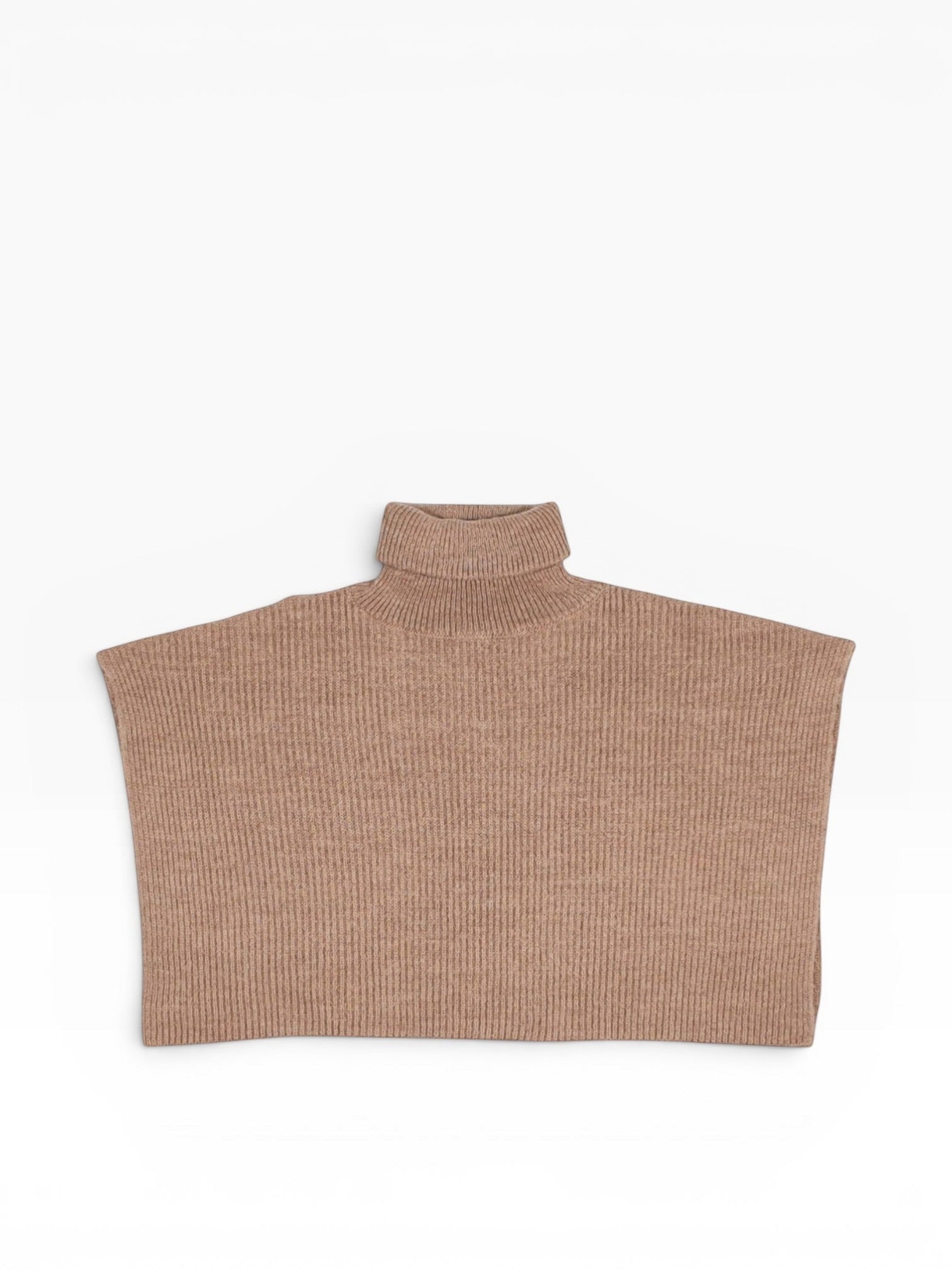 BubiniSegreti beiger Strickpullover mit Rollkragen und überschnittenen Schultern in feiner Rippstrick-Optik