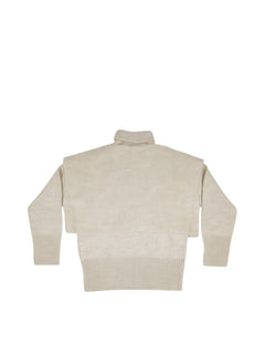 BubiniSegreti beiger Damen-Strickpullover mit Rollkragen und modernem zweilagigem Design sowie breiten Rippbündchen.