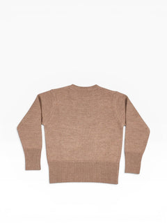 BubiniSegreti Damen-Strickpullover in Beige mit Rollkragen, überschnittenen Schultern und gerippten Bündchen, Rückansicht.