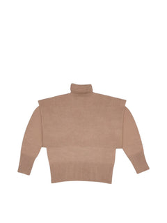 Beiger BubiniSegreti Strickpullover von Kontatto mit Rollkragen, überschnittenen Schultern und gerippten Bündchen.