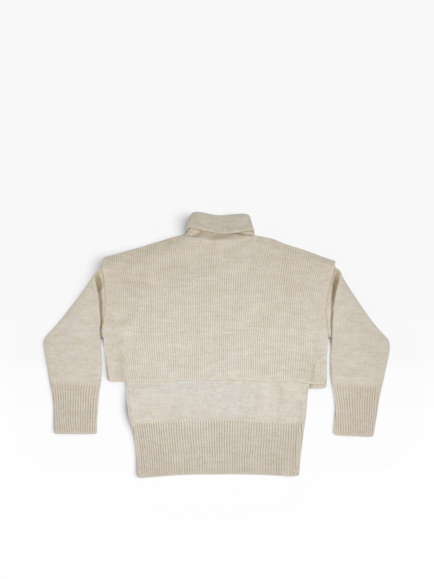 BubiniSegreti beiger Strickpullover mit Rollkragen und zweilagigem Design sowie breiten Rippbündchen
