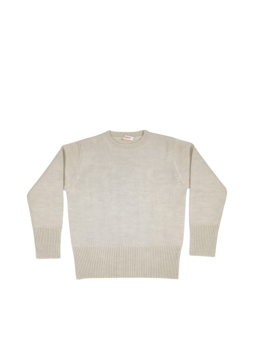 BubiniSegreti beiger Strickpullover für Damen mit Rundhalsausschnitt und breiten Rippbündchen an Ärmeln und Saum