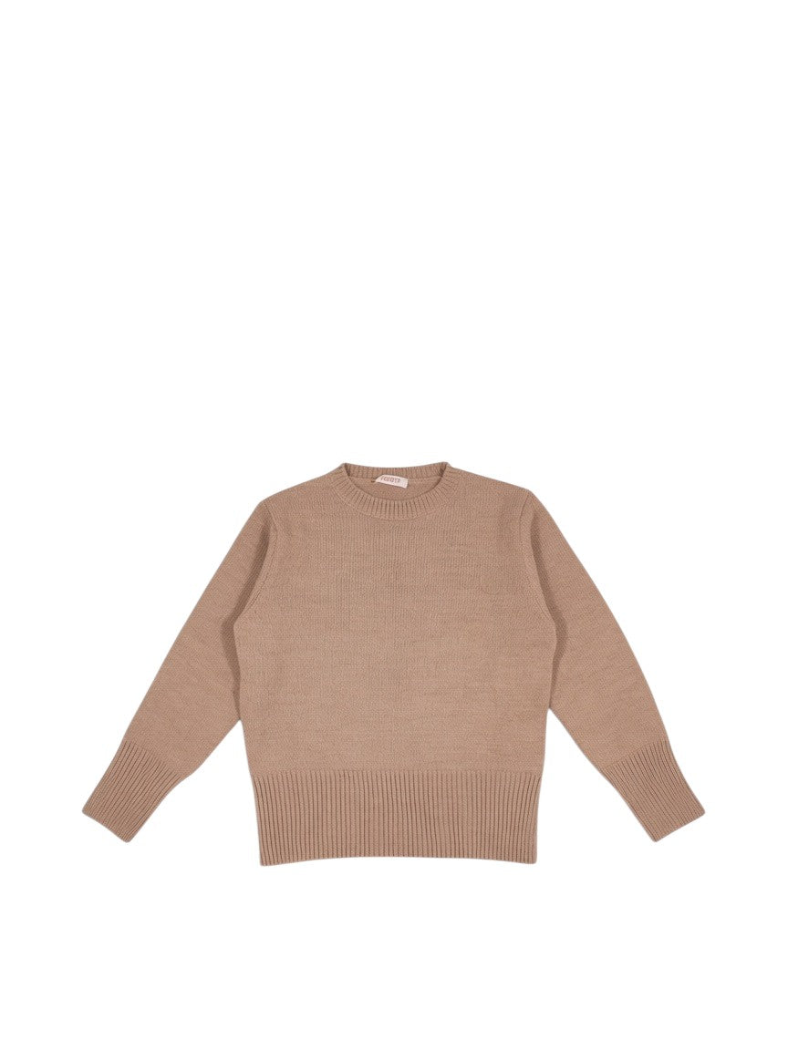 BubiniSegreti Strickpullover in Beige mit Rundhalsausschnitt und gerippten Bündchen aus weichem Materialmix