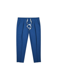 BubiniSegreti blaue Herren-Stoffhose mit elastischem Bund, Kordelzug und Bügelfalten für einen eleganten Freizeit-Look.