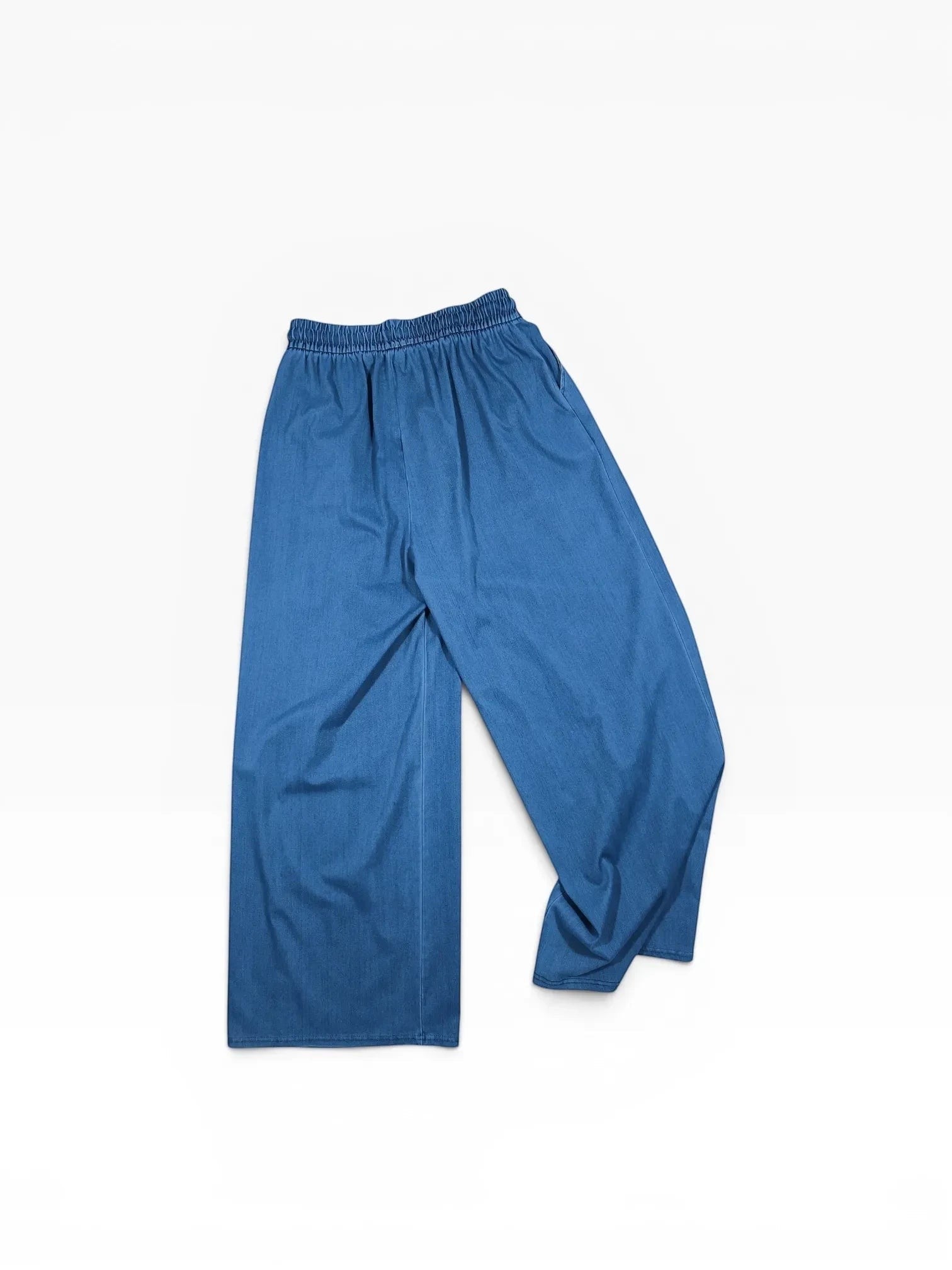 BubiniSegreti blaue Jeans-Culottes mit elastischem Bund und Kordelzug, weit geschnitten, aus weichem Denim