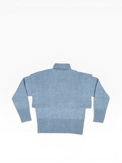 BubiniSegreti Damen Rollkragenpullover in hellem Blau aus fein geripptem Strick mit überlappendem Schulterdesign