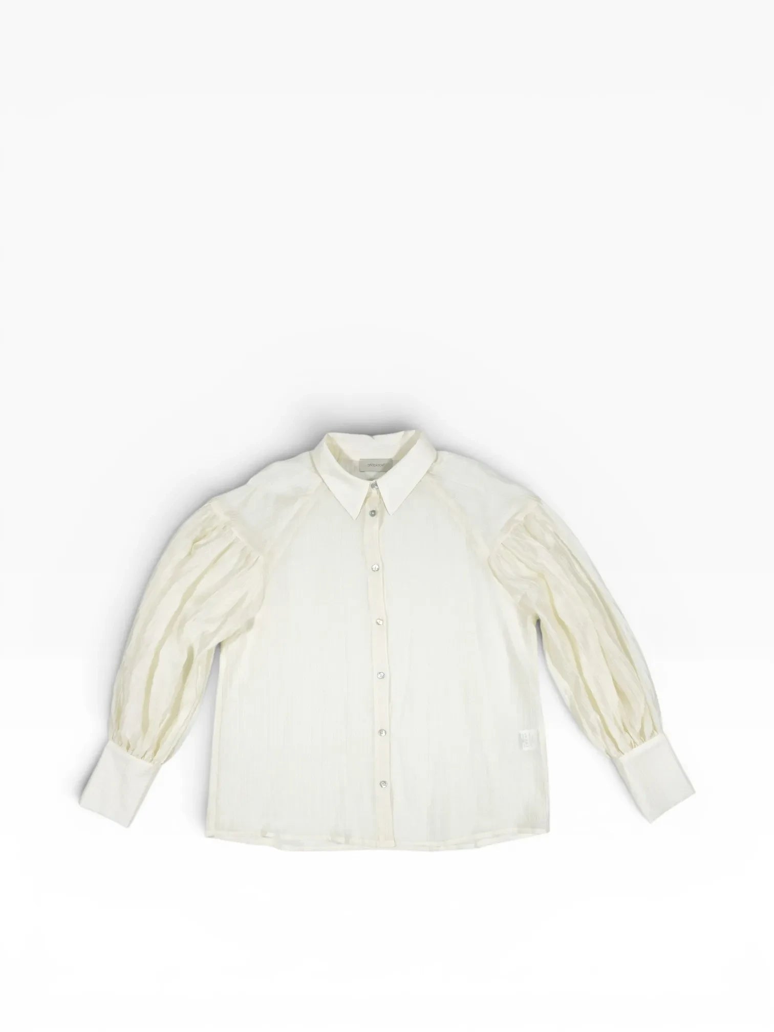 BubiniSegreti cremefarbene Bluse aus transparentem Stoff mit Puffärmeln und Hemdkragen