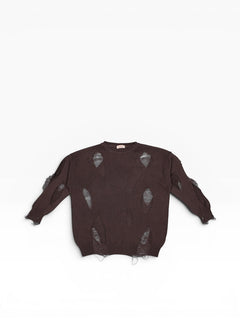 Dunkelbrauner BubiniSegreti Strickpullover im Grunge-Look mit Distressed-Details und Rissen für Damen.