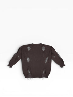 Dunkelbrauner BubiniSegreti Strickpullover im Grunge-Look mit Distressed-Details und Rissen für Damen.