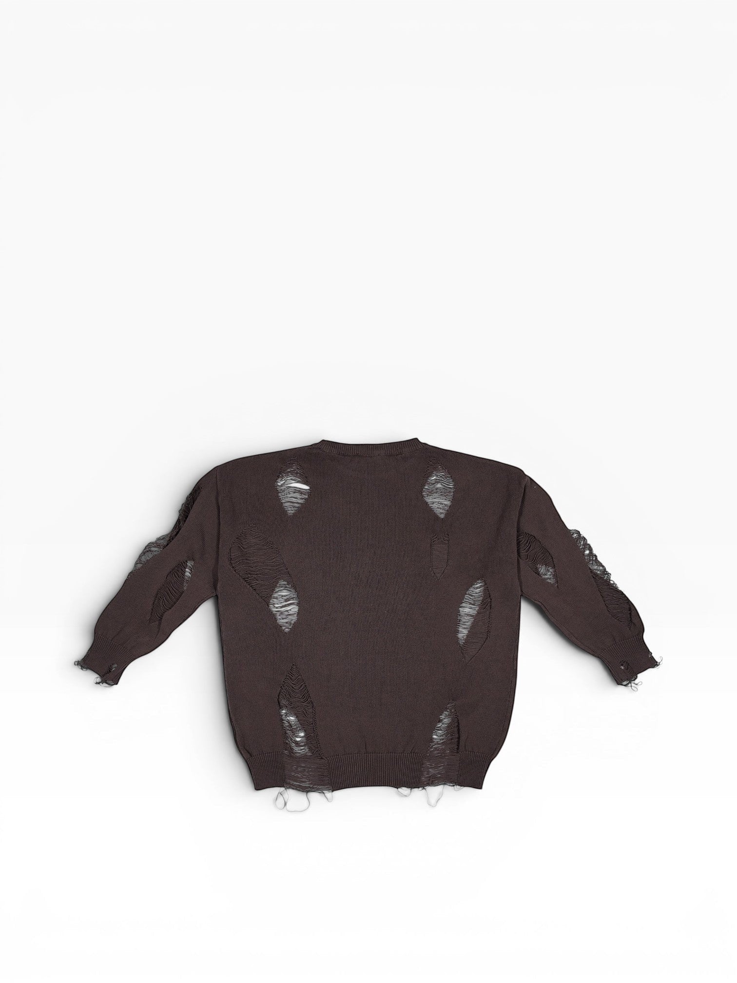 Dunkelbrauner BubiniSegreti Strickpullover im Grunge-Look mit Distressed-Details und Rissen für Damen.