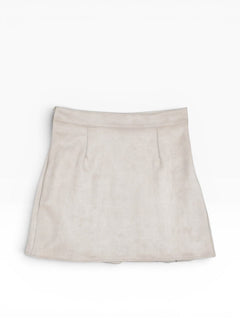 BubiniSegreti GIL SANTUCCI plissierter Minirock in schimmerndem Beige mit Kettenverzierung für elegante Outfits.