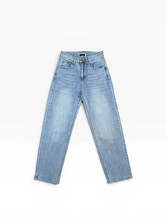 BubiniSegreti hellblaue Damen Jeans aus Baumwolle mit geradem Bein und Used-Look
