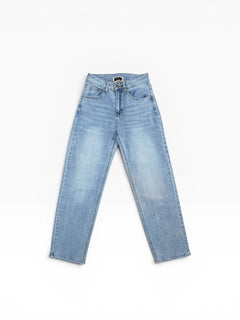 BubiniSegreti hellblaue Damen Jeans aus Baumwolle mit geradem Bein und Used-Look