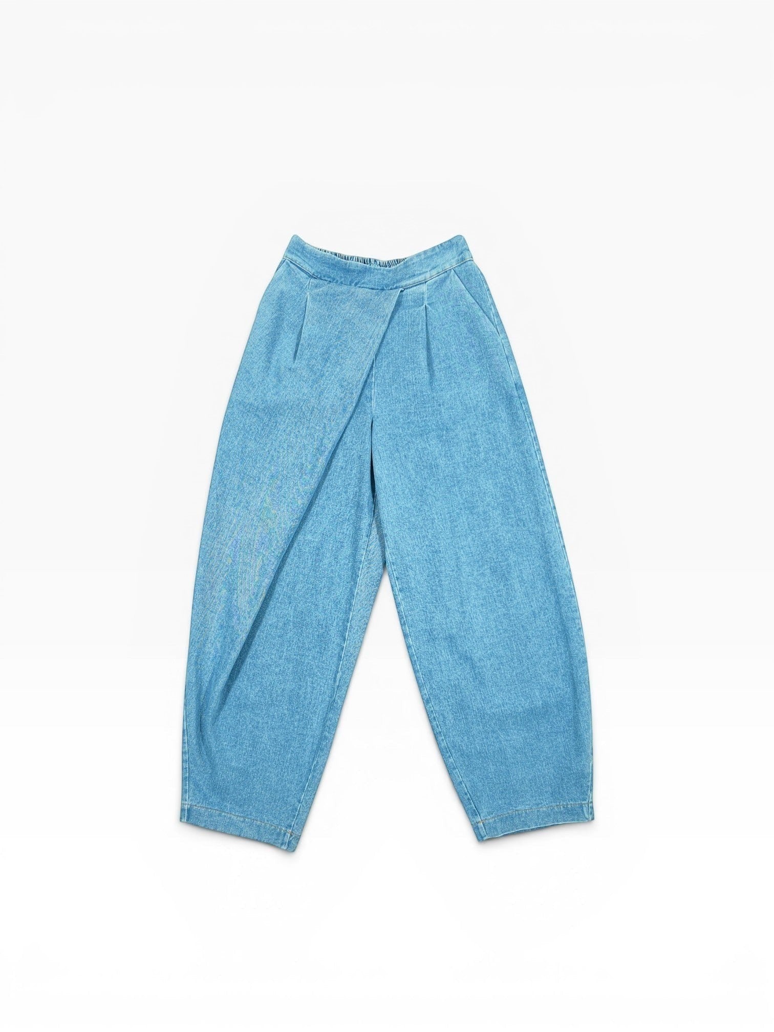 BubiniSegreti Jeans-Culotte in hellem Blau mit Wickeloptik und weitem Bein, elastischem Bund