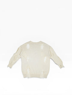 BubiniSegreti Oversized-Strickpullover in Creme mit Distressed-Look, Rundhalsausschnitt und modischen Rissen.