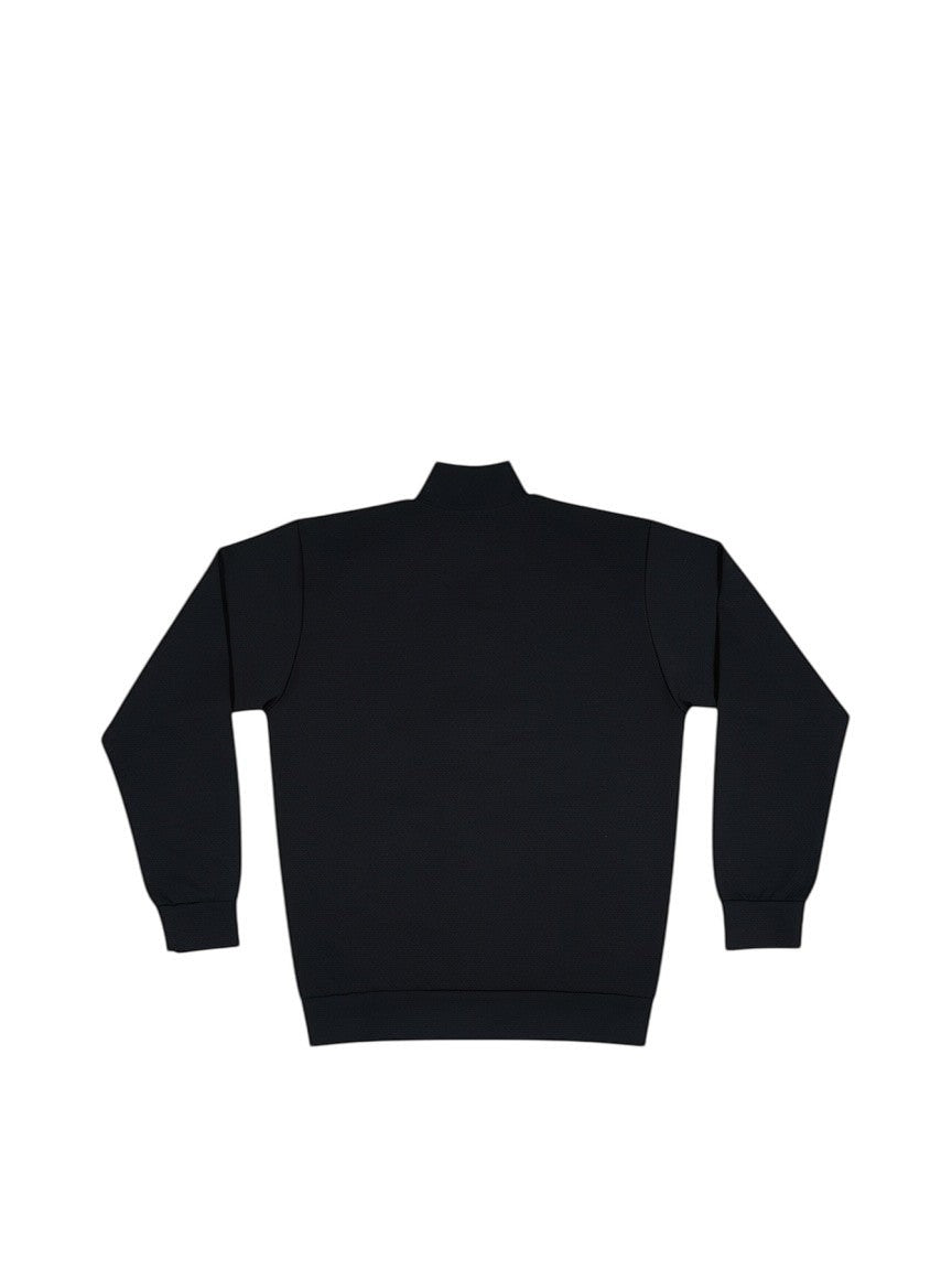 BubiniSegreti schwarze Herren-Trainingsjacke mit Stehkragen, elastischen Bündchen und schlichtem Design, Rückansicht.