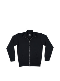 BubiniSegreti schwarze Herren-Trainingsjacke mit Stehkragen, durchgehendem silbernem Reißverschluss und elastischen Bündchen