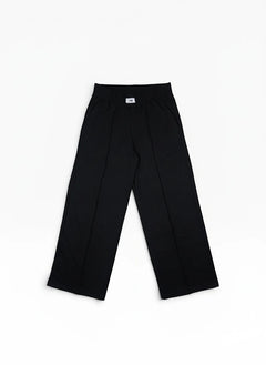 BubiniSegreti schwarze Damen-Stoffhose mit weitem Bein und Ziernaht in minimalistischem Design