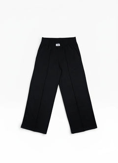 BubiniSegreti schwarze Damen-Stoffhose mit weitem Bein und Ziernaht in minimalistischem Design