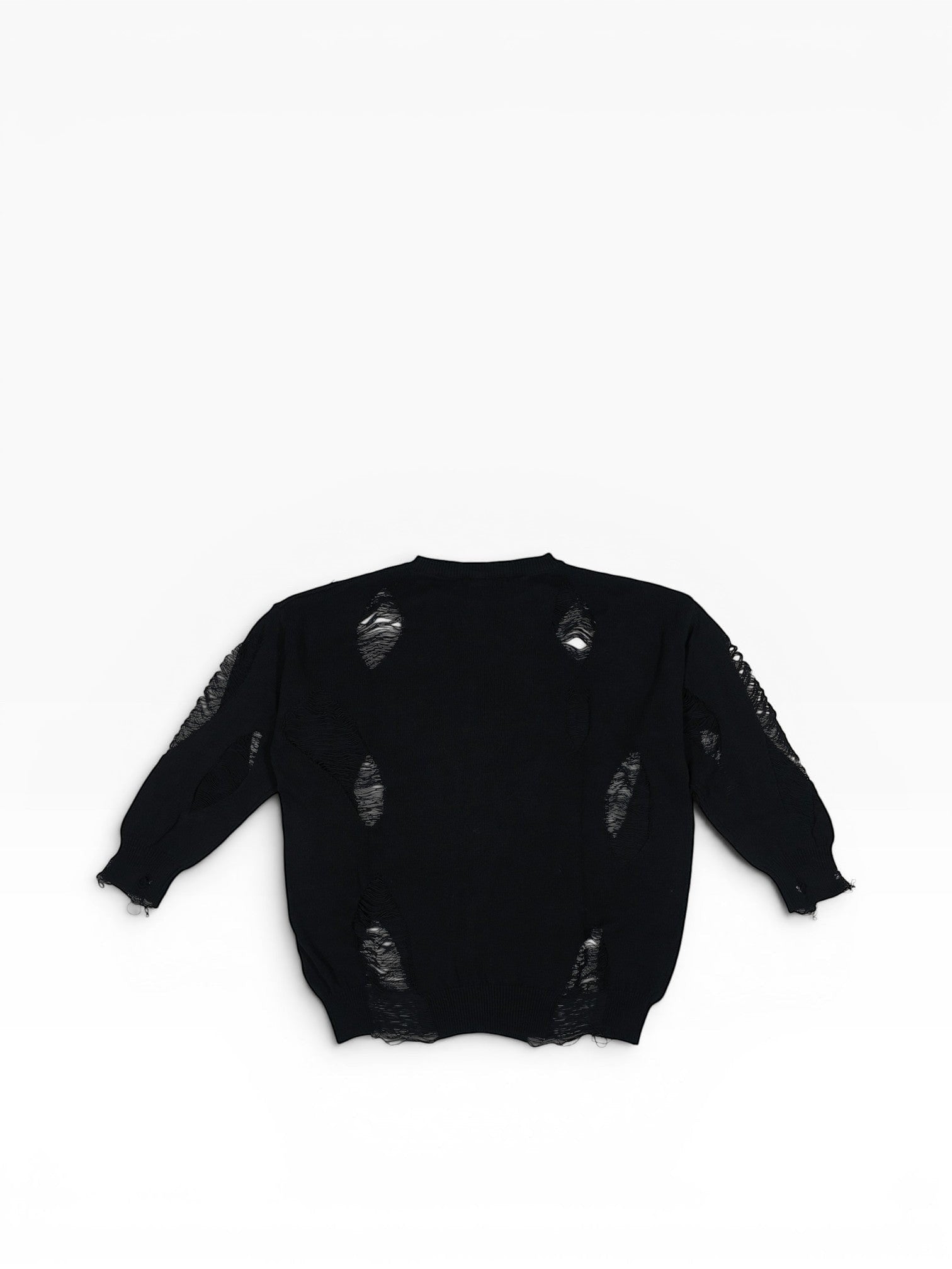 BubiniSegreti schwarzer Strickpullover mit Rundhalsausschnitt, Distressed-Look und Grunge-Details.