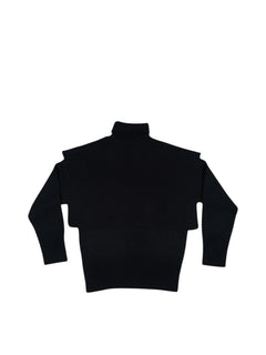 BubiniSegreti schwarzer Strickpullover mit Rollkragen, überlappender Schulterpartie und breiten Rippbündchen