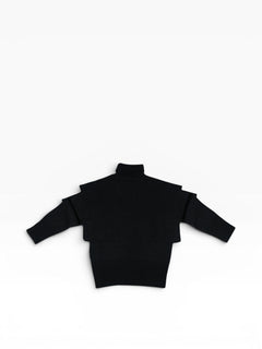 BubiniSegreti schwarzer Strickpullover mit Rollkragen, überlappenden Schultern und breiten Rippbündchen