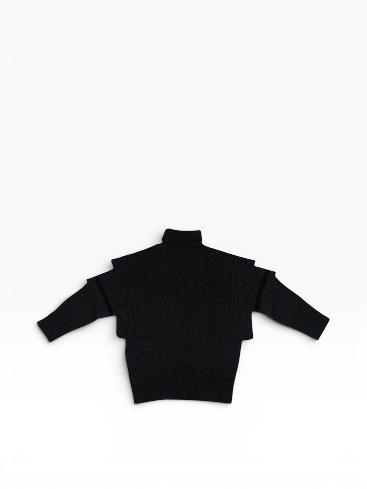 BubiniSegreti schwarzer Strickpullover mit Rollkragen, überlappenden Schultern und breiten Rippbündchen