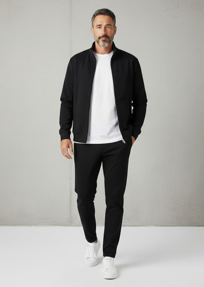 BubiniSegreti schwarzes Herren-Zip-Set aus Baumwollmix mit Reißverschlussjacke und Jogger für einen sportlichen Look