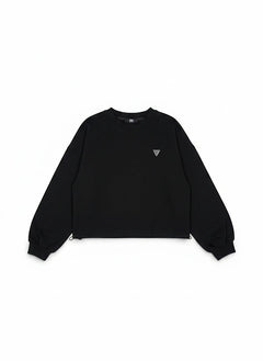 BubiniSegreti schwarzes Oversized-Sweatshirt mit Rundhalsausschnitt, überschnittenen Schultern und Kordelzug am Saum