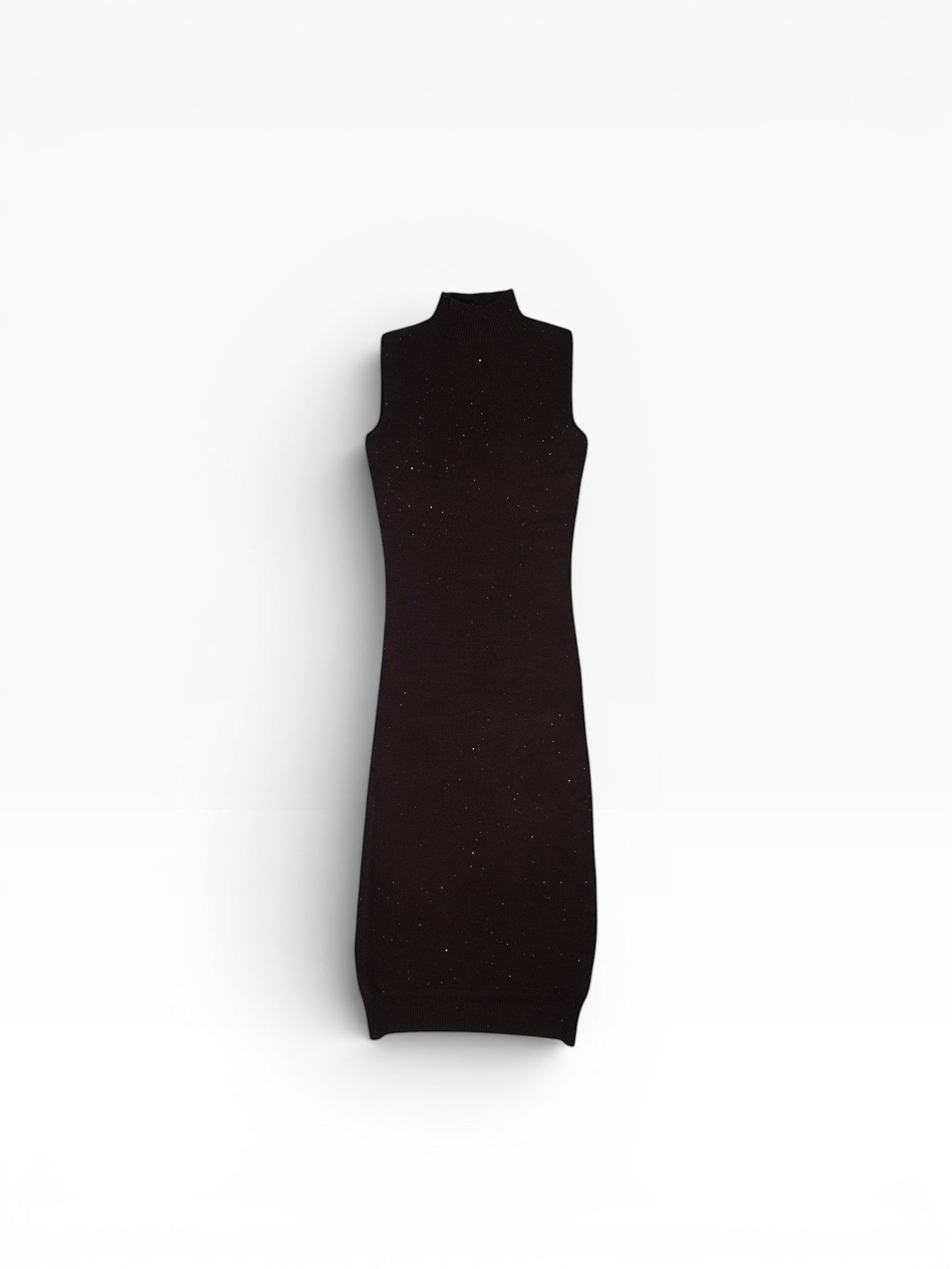 BubiniSegreti ärmelloses schwarzes Strickkleid mit Stehkragen und dezenten Glitzerpartikeln in figurbetonter Passform
