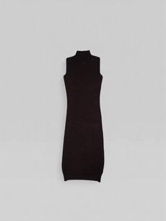 BubiniSegreti ärmelloses Strickkleid in Dunkelbraun mit Stehkragen und feinen Glitzerpartikeln für elegante Anlässe.