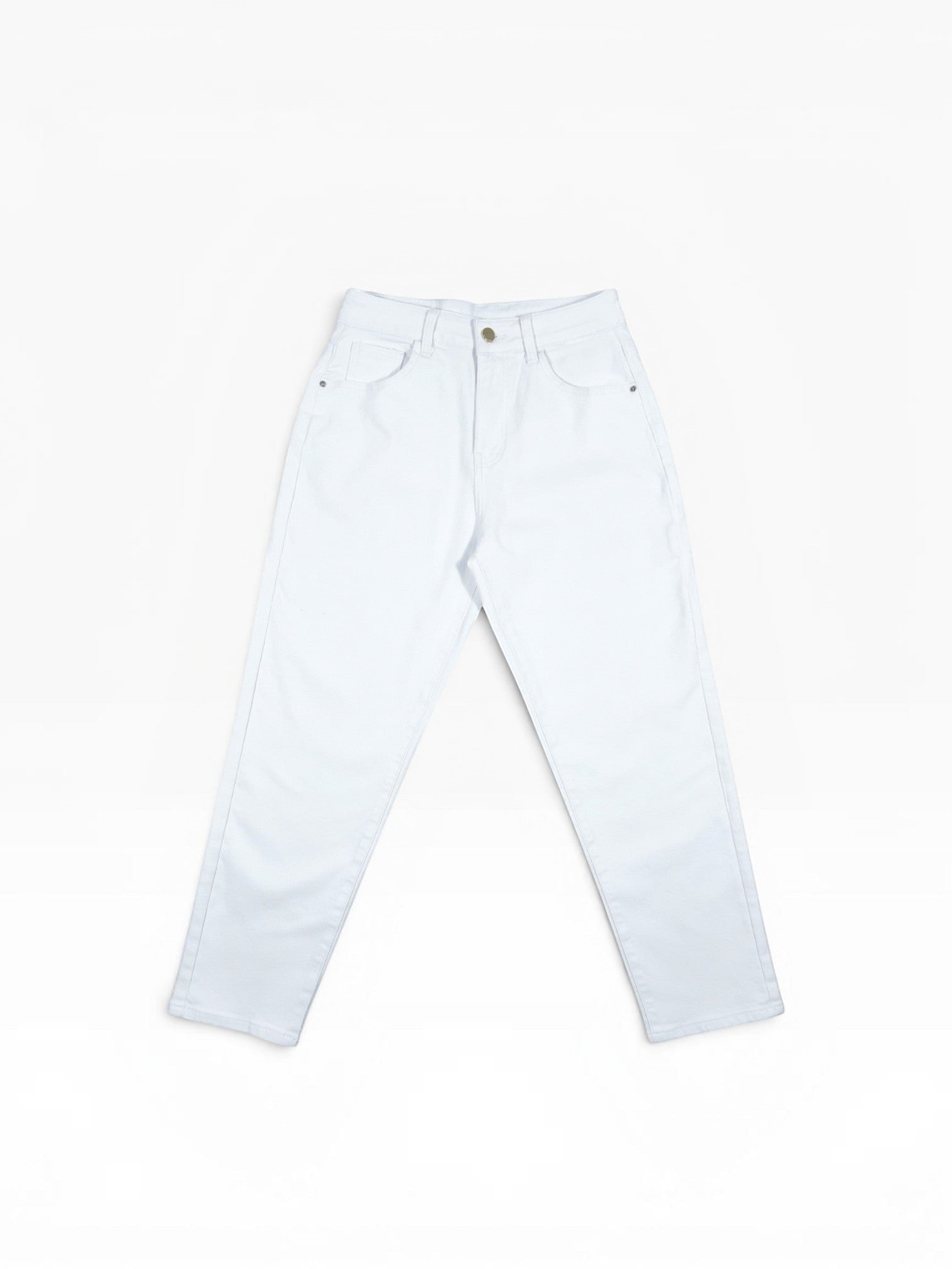 BubiniSegreti weiße Damen Jeanshose mit geradem Bein aus strapazierfähigem Denim, hohe Taille, Sommer-Look