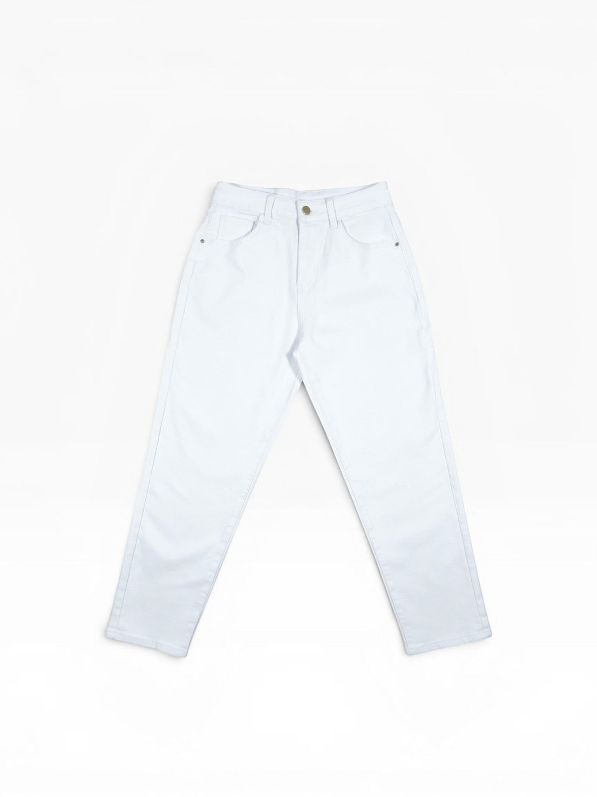 BubiniSegreti weiße Damen Jeanshose mit geradem Bein aus strapazierfähigem Denim, hohe Taille, Sommer-Look