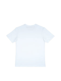 Rückansicht eines weißen BubiniSegreti Rundhals T-Shirts aus weicher Baumwolle mit minimalistischem Design