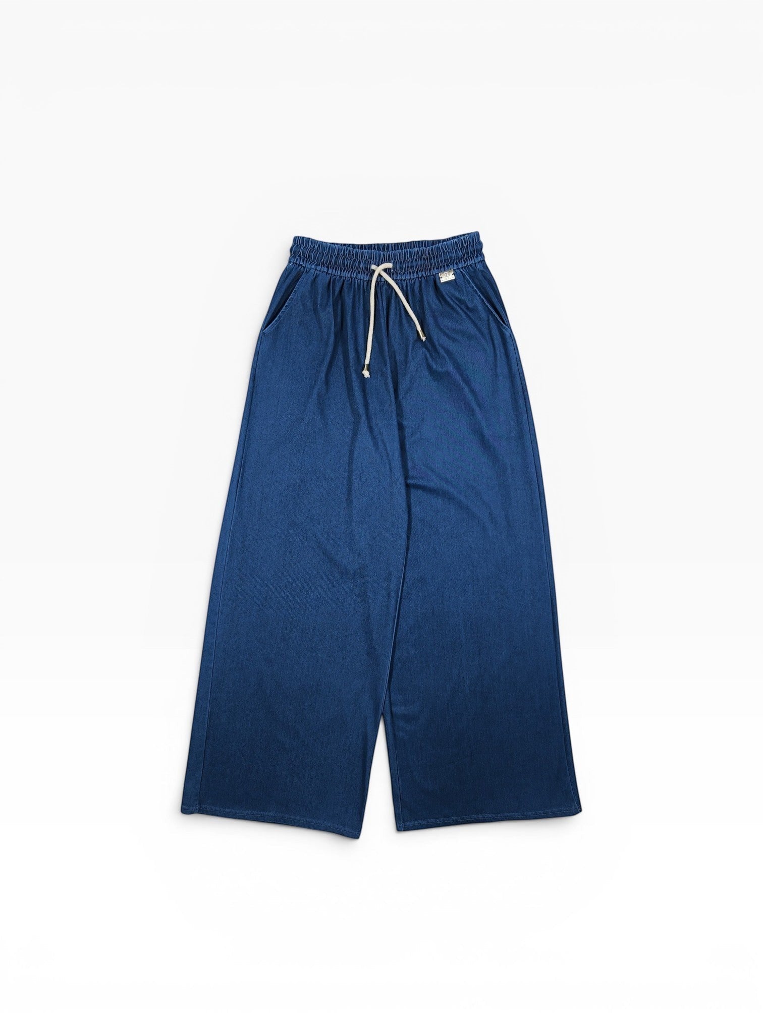 BubiniSegreti weite blaue Jeans mit Kordelzug und weitem Bein, aus leichtem Denim