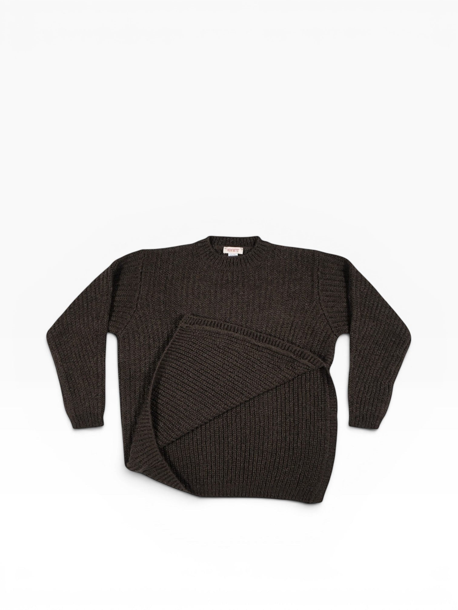 BubiniSegreti Grobstrickpullover in Anthrazit mit Rundhalsausschnitt und asymmetrischem Saum aus weichem Strickmaterial